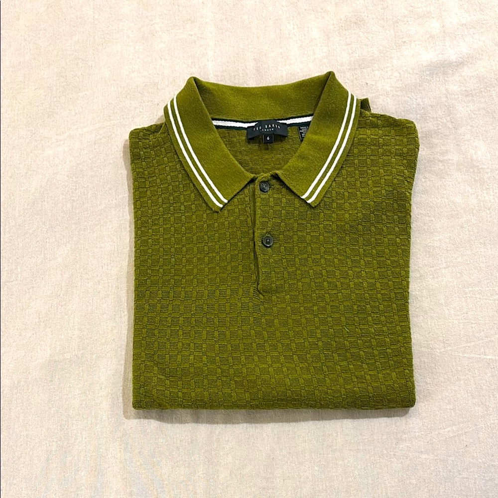 Ted Baker Textured Olive Polo Shirt, Size XL.